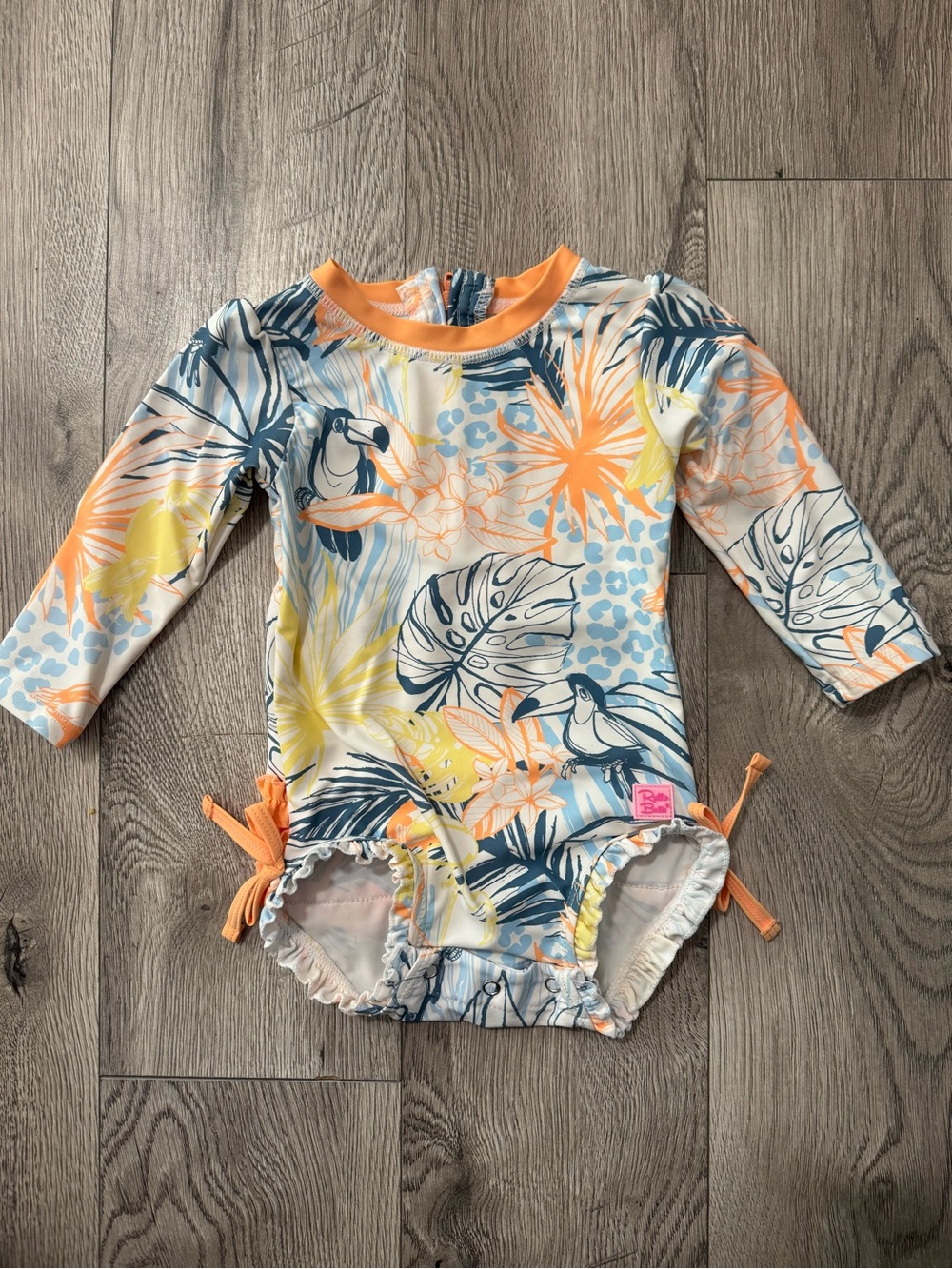 Ruffle Butts Blue, Orange & Yellow Tropical Long-Sleeve Rashguard